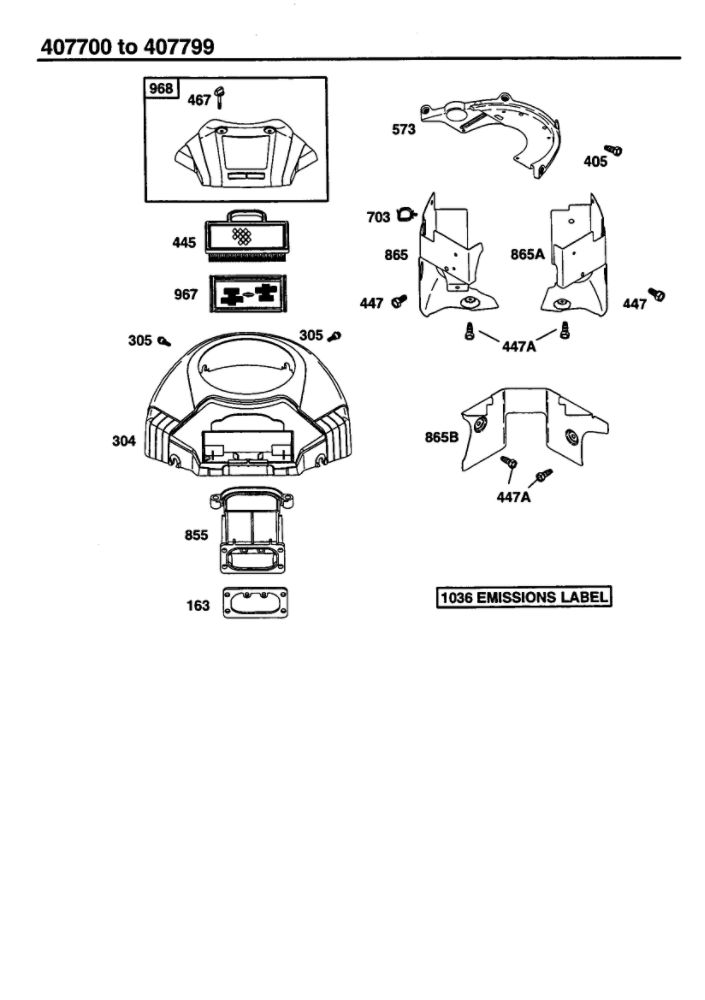 Blower Housing Diagram and Parts List for 407700-407799 0122-0124-0128 Briggs and Stratton Engine